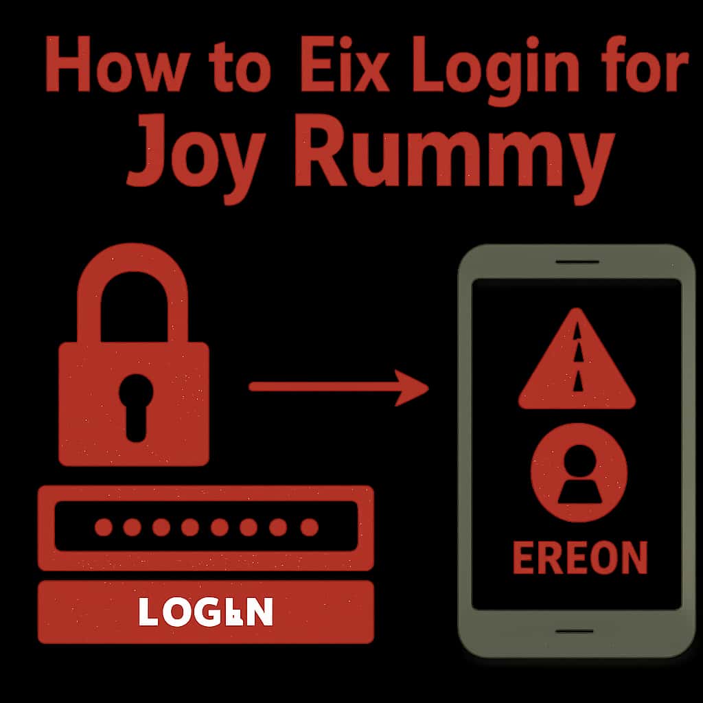 An educational diagram illustrating how to fix login issues for Joy Rummy.
