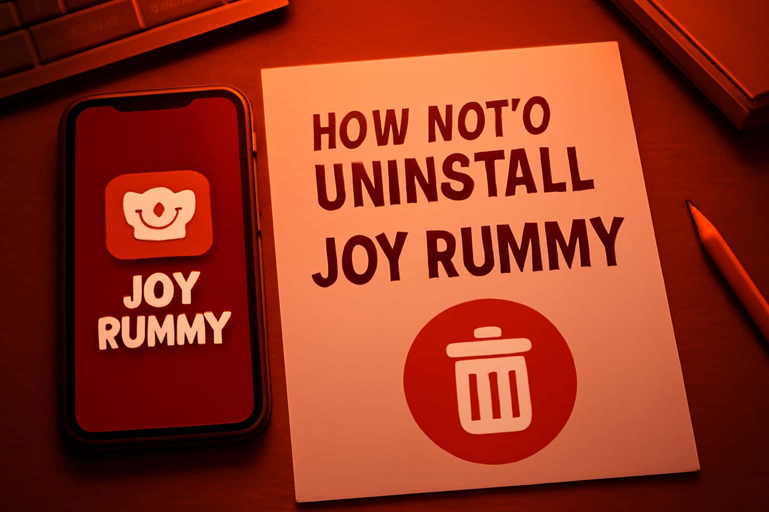 An informative graphic about uninstalling the Joy Rummy app, showcasing the process in a visually appealing manner.
