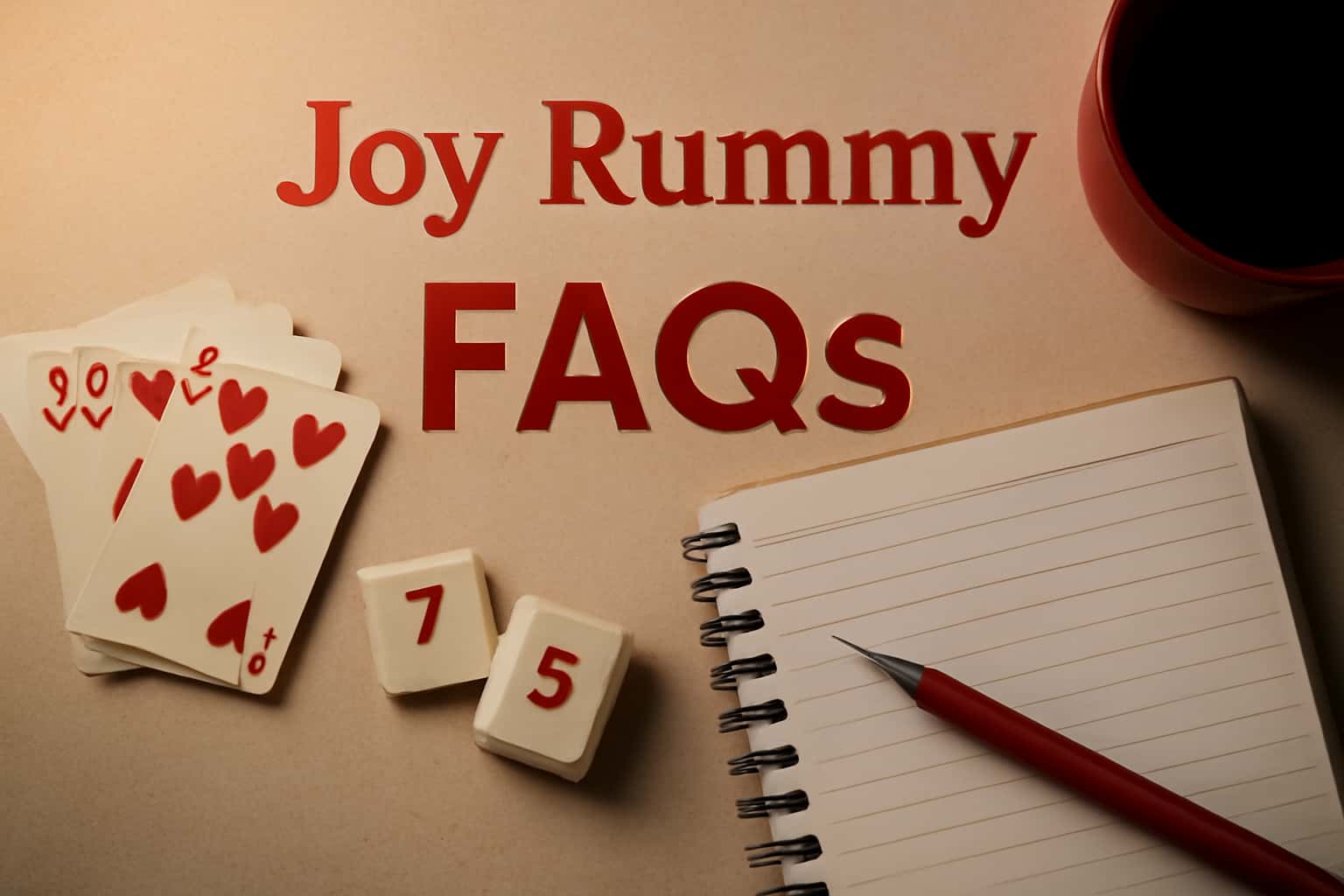 An informative layout featuring the text 'Joy Rummy FAQs' against a high-tech backdrop.