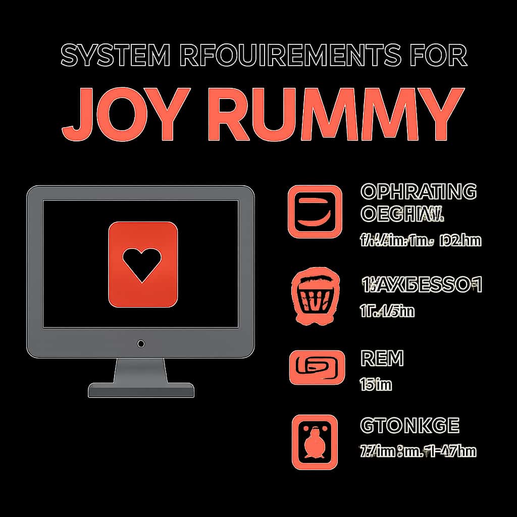 An educational illustration detailing the system requirements for Joy Rummy.