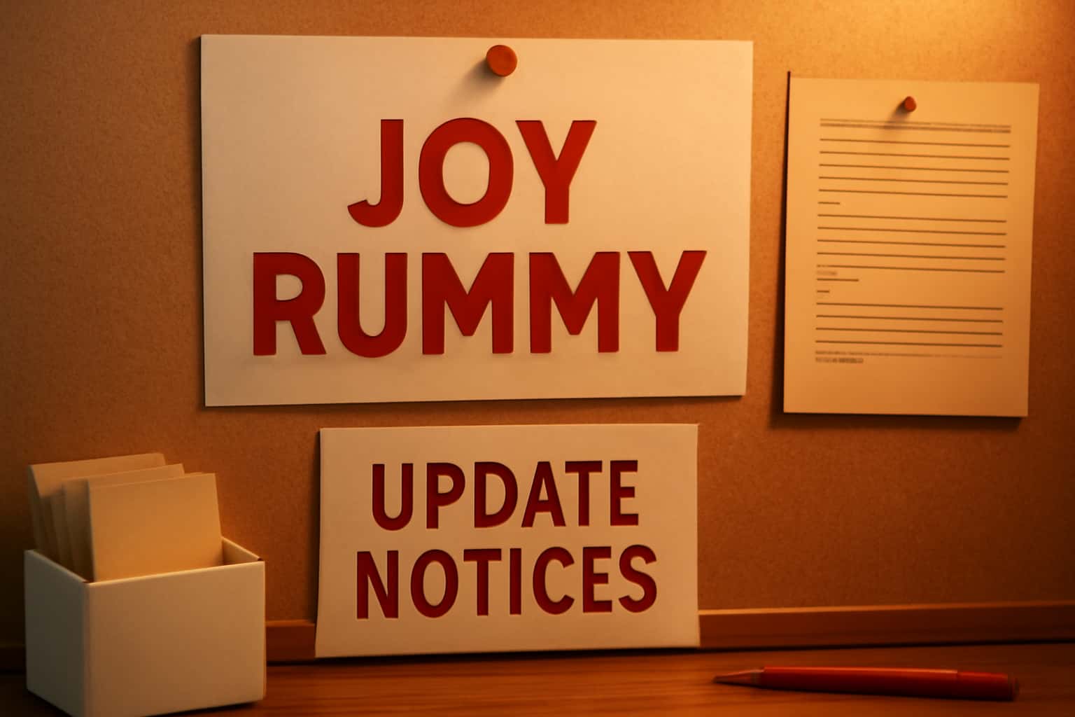 Informational graphic about Joy Rummy update notices.