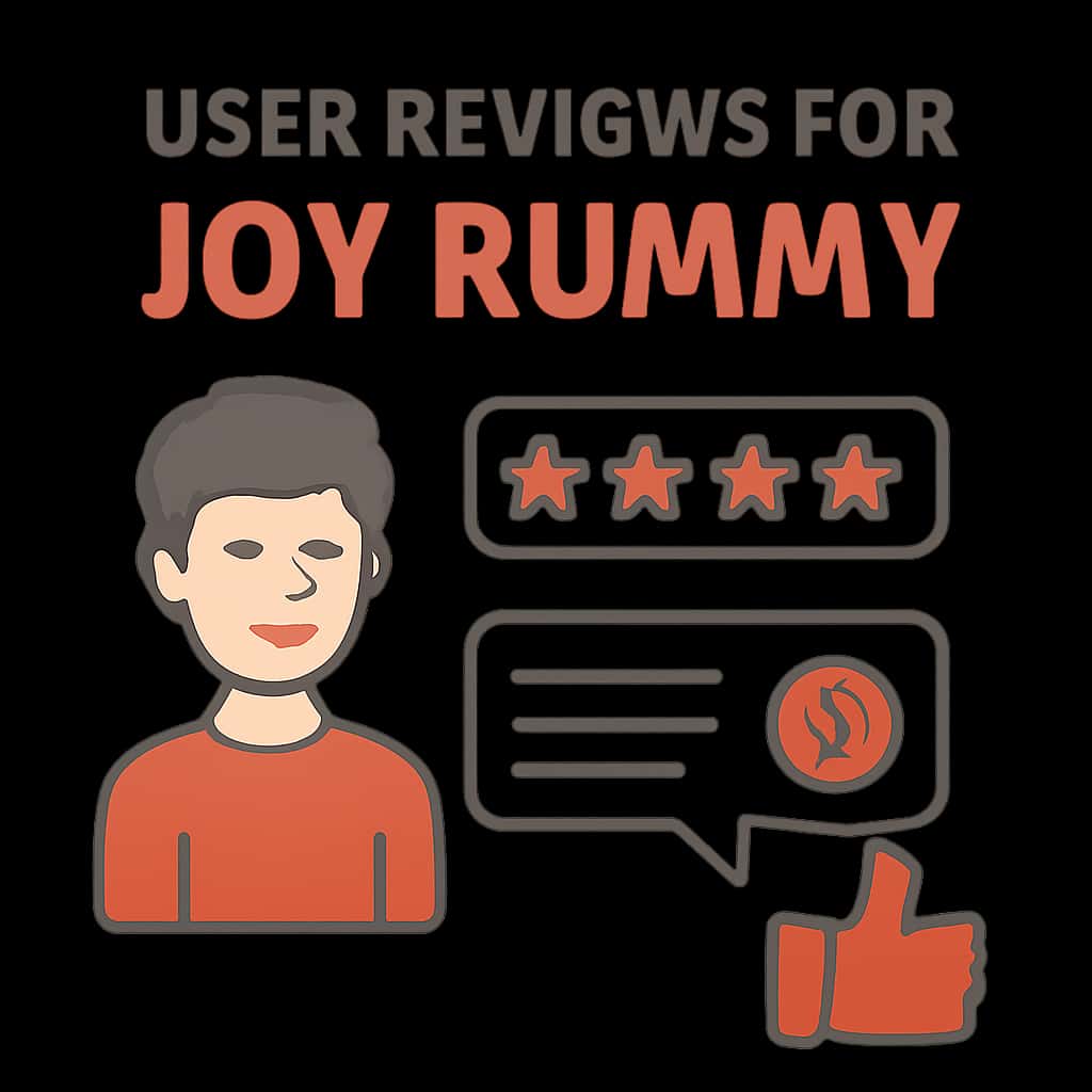 An educational diagram outlining user reviews for Joy Rummy.