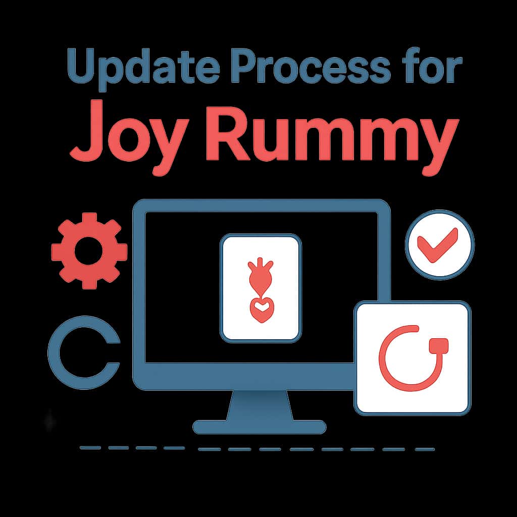 Illustration showing steps to update the Joy Rummy app.